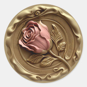 Faux Wax Stamp Envelope Seal Gold Pink Rose Flower