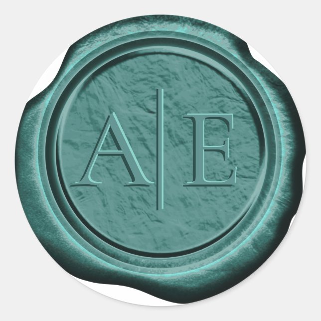 Faux Wax Wedding Initials Emerald Gr ID881 Classic Round Sticker (Front)