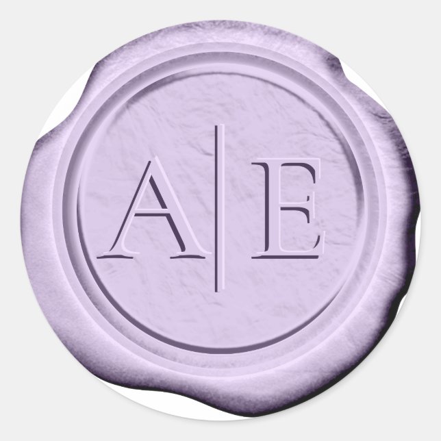 Faux Wax Wedding Initials Lavender ID990 Classic Round Sticker (Front)