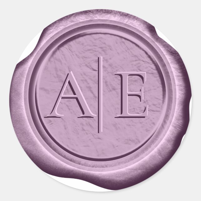 Faux Wax Wedding Initials Lilac ID889 Classic Round Sticker (Front)