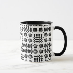Faux Welsh Tapestry Pattern Monogram Black, White Mug