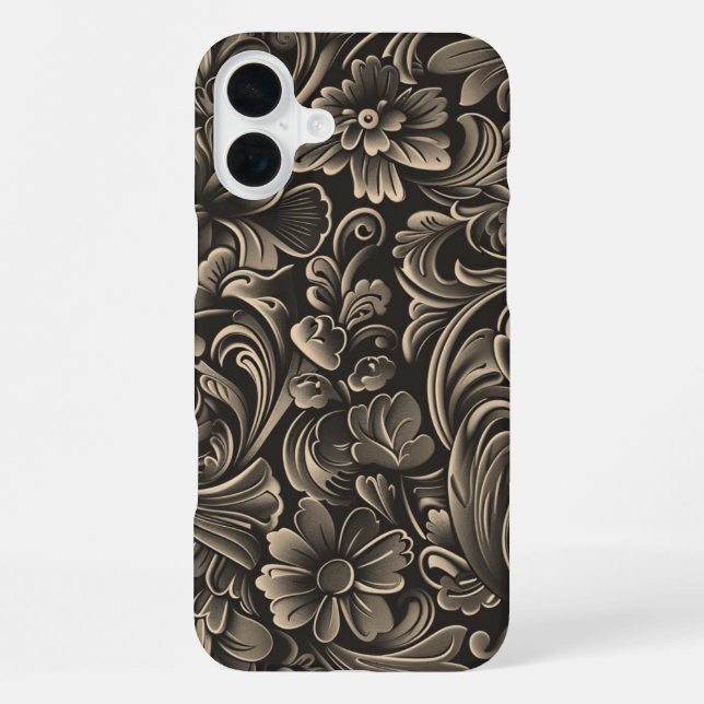 Faux Western wood carving pattern tiled iPhone Case (Back)