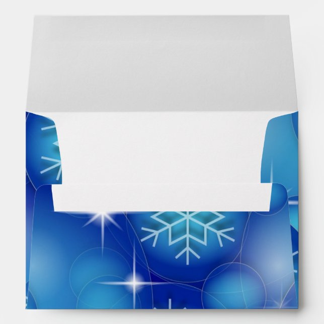 Faux White & Blue Christmas Snowflake Foil Sparkle Envelope (Back (Bottom))
