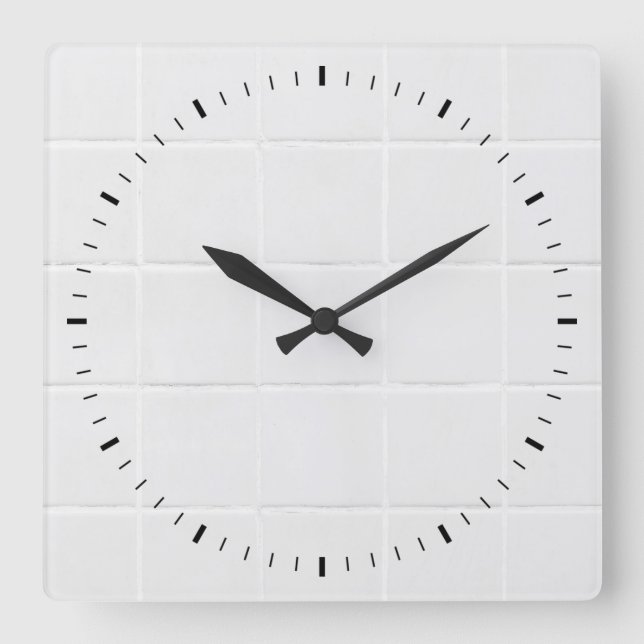 Faux white ceramic tiles square wall clock (Front)