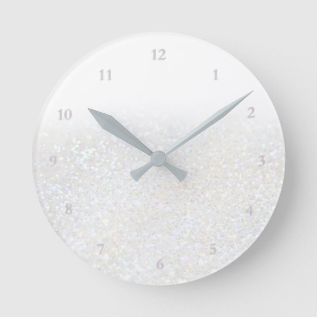 faux white glitter round clock (Front)