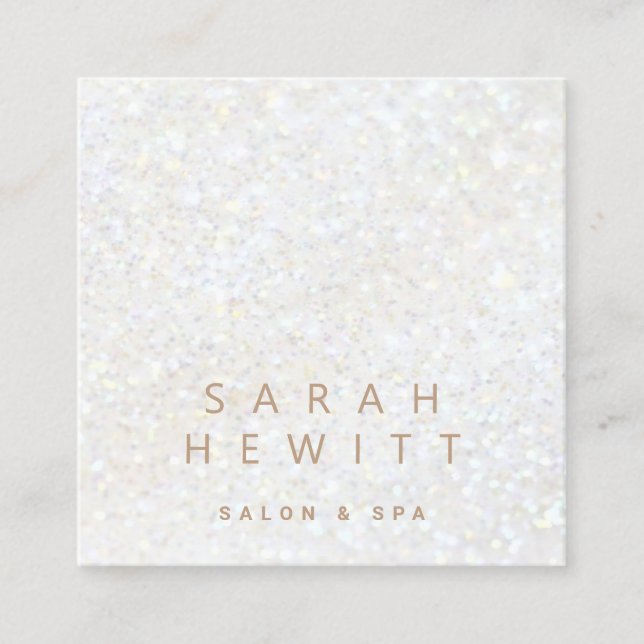 • faux white glitter square business card (Front)
