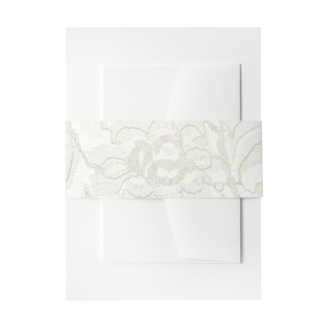 Faux White Lace Wedding Invitation Belly Band (Front Example)