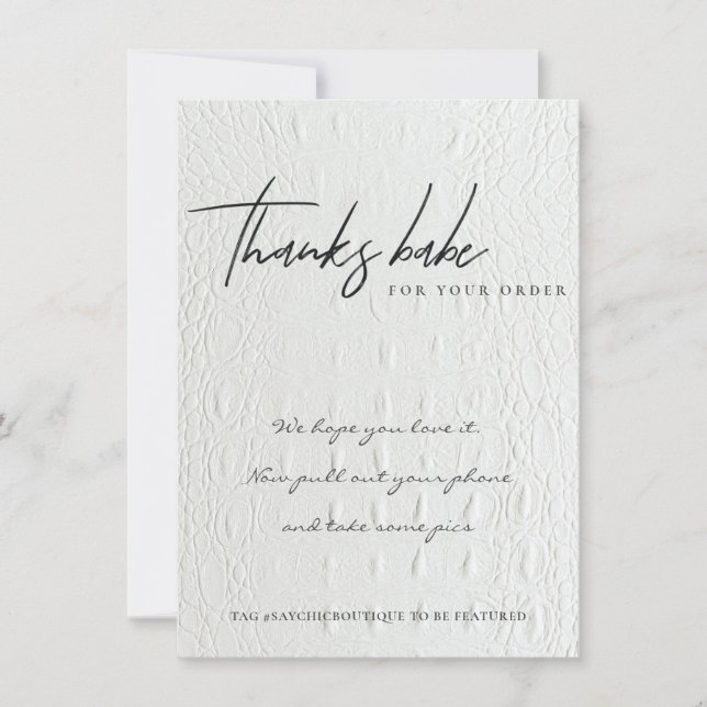 FAUX WHITE LEATHER CORPORATE BUSINESS LOGO THANK YOU CARD (Front)