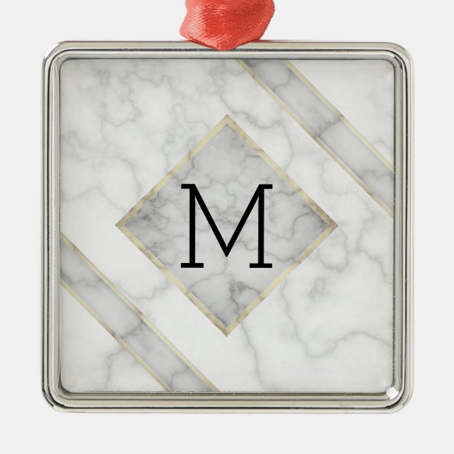 Faux White Marble & Beige Alabaster With Monogram Metal Tree Decoration (Front)