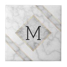 Faux White Marble & Beige Alabaster With Monogram