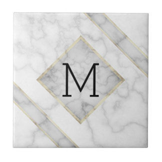 Faux White Marble & Beige Alabaster With Monogram Tile