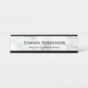 Faux White Marble Desk Name Plate