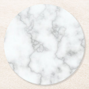 Faux White Marble Round Paper Coaster