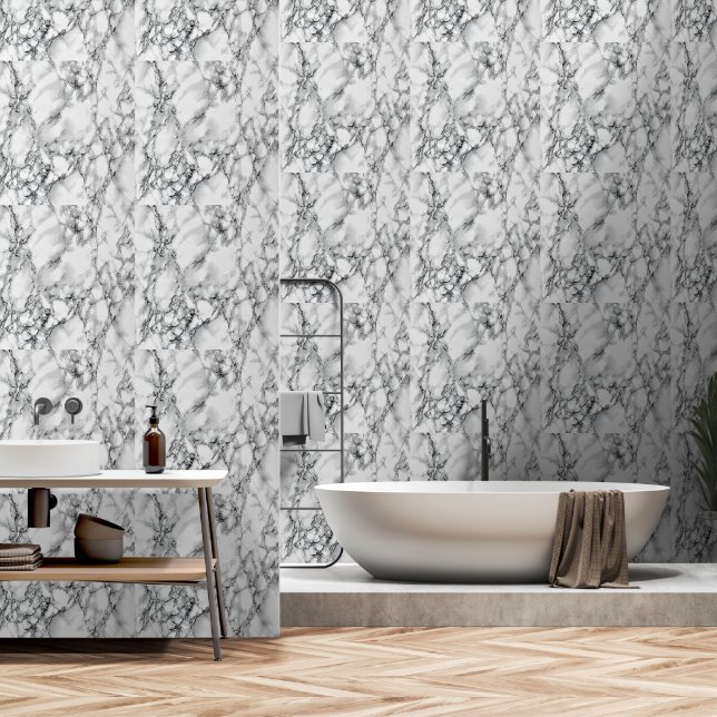 Faux White Marble Stone Wallpaper (Bathroom)