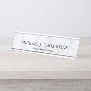 Faux White Marble Texture Construction Desk Name Plate