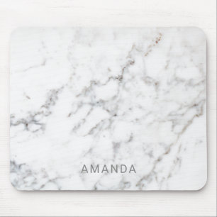 Faux White Marble Texture Look-like & Custom Name Mouse Mat