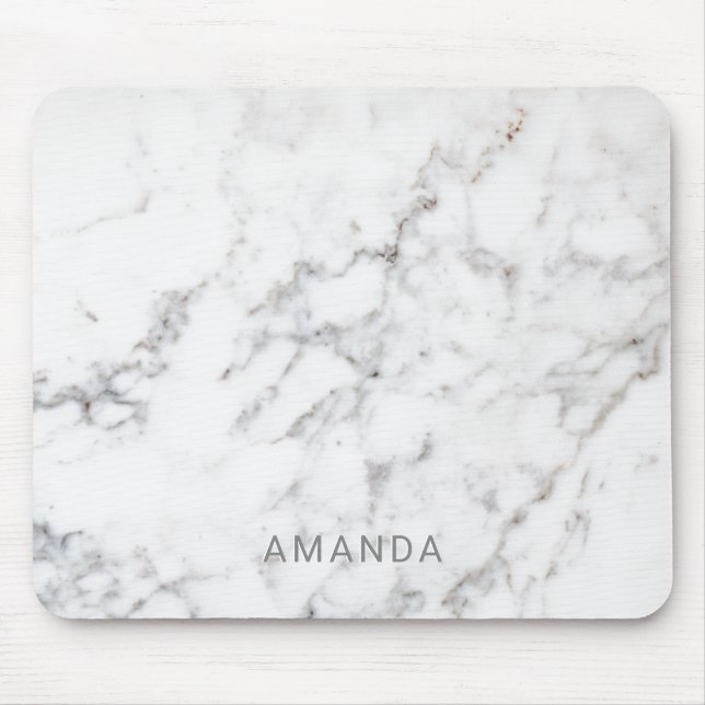 Faux White Marble Texture Look-like & Custom Name Mouse Mat (Front)
