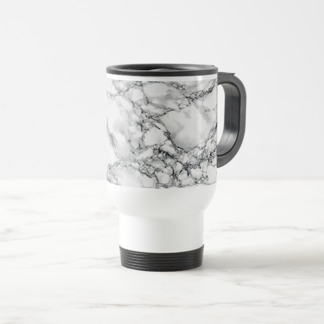 Faux White Marble Travel Mug (Front Right)