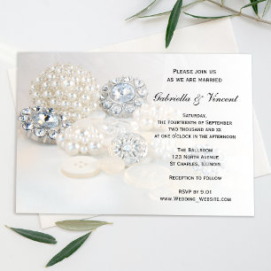 Faux White Pearl and Diamond Buttons Wedding Invitation