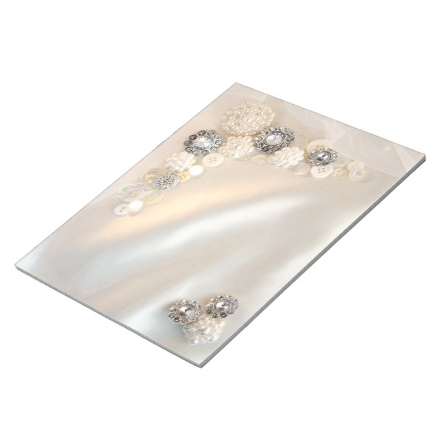 Faux White Pearl and Diamond Buttons Wedding Notepad (Angled)