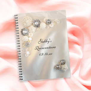 Faux White Pearl Diamond Buttons Quinceañera  Notebook