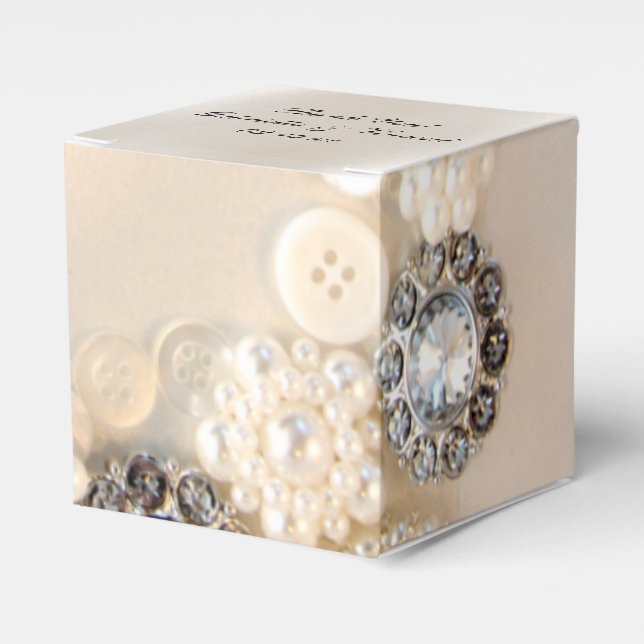 Faux White Pearls and Diamond Buttons Wedding Favour Box (Front Side)
