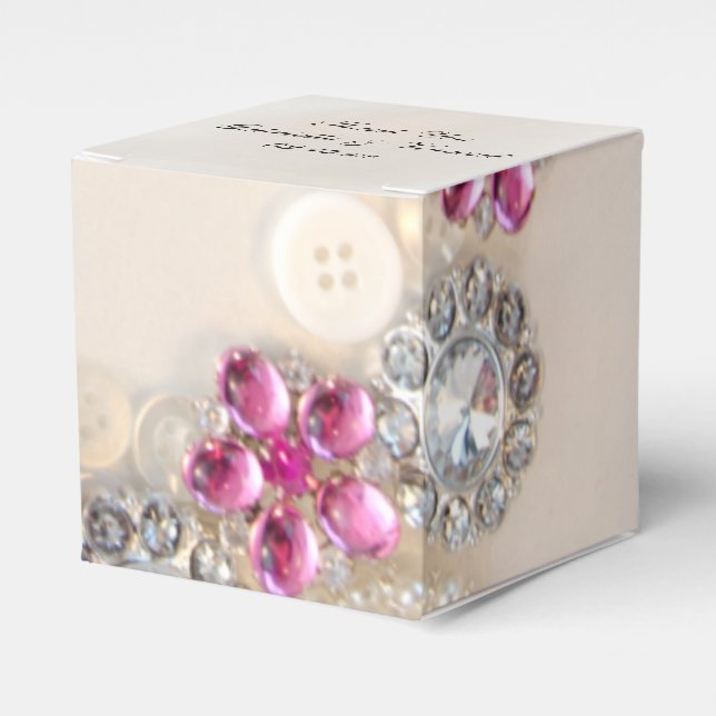 Faux White Pearls Pink Diamond Buttons Wedding Favour Box (Front Side)
