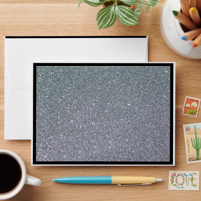 Faux White Silver Glitter Confetti Foil Sparkle Envelope (Desk)