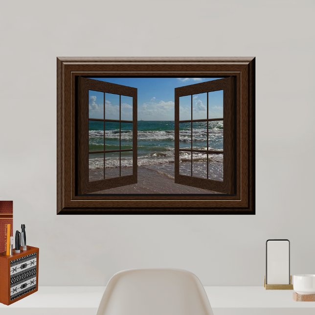 Faux Window Aquamarine Waves Ocean Scene Tranquil Poster (Creator Uploaded)