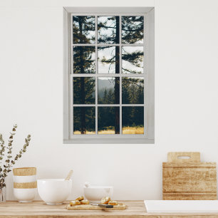 Faux Window Illusion - Realistic Forest View Poster