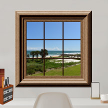 Faux Window Ocean View Palm Trees Beach Tropics
