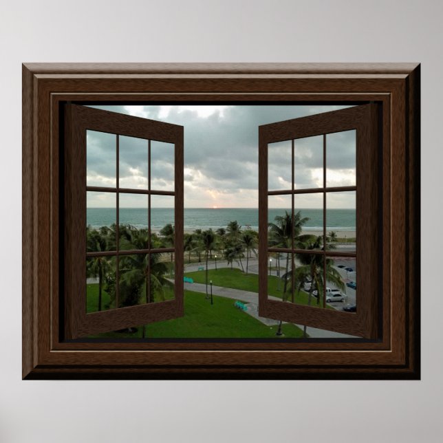 Faux Window Poster Peaceful Ocean Scene Tropical (Front)