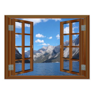 Faux Window Rocky Mountain Peaceful Lake Photo Print