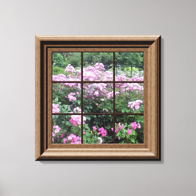 Faux Window Scene Rose Garden Canvas Wall Art (Front)