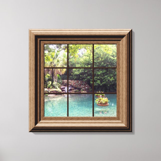 Faux Window Scene Zen Water Garden Peaceful Canvas Print (Front)
