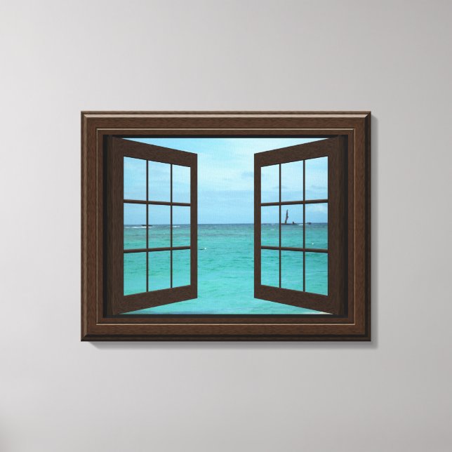 Faux Window View Aquamarine Ocean Scene Tranquil Canvas Print (Front)