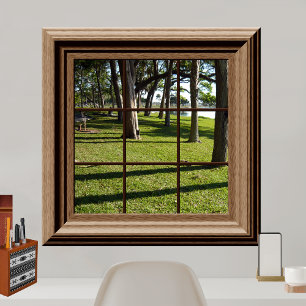 Faux Window View Peaceful Landscape With Trees Poster