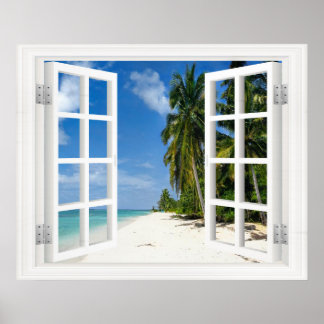 Faux Window with Beach and Ocean Custom Sizes! Pos Poster