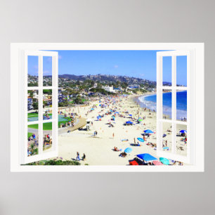 Faux Window with Beach and Ocean Custom Sizes! Poster