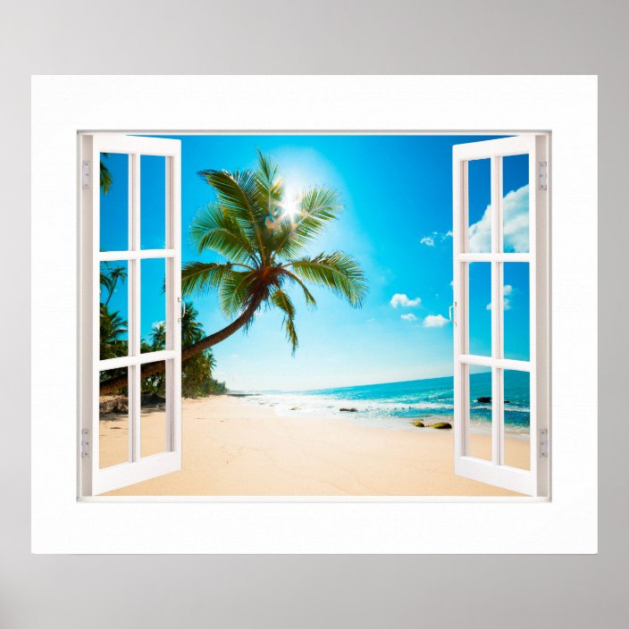 Faux Window with Beach and Ocean Custom Sizes! Poster | Zazzle.co.uk