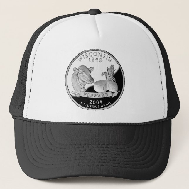 Faux Wisconsin State Quarter Cow Cheese Corn Farm Trucker Hat (Front)