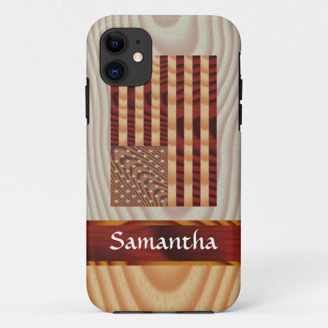 Faux wood American flag Case-Mate iPhone Case (Back)