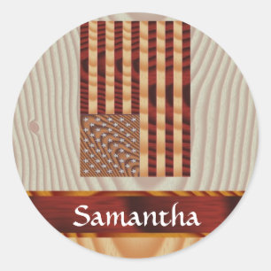 Faux wood American flag Classic Round Sticker