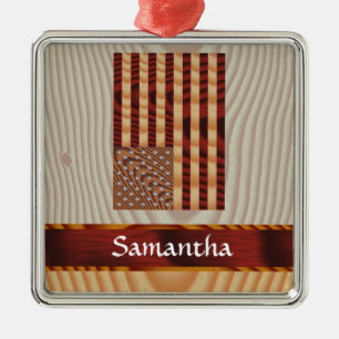 Faux wood American flag Metal Tree Decoration