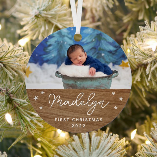 faux wood baby's first christmas ornament (Insitu)