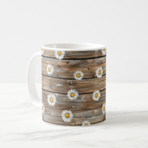 Faux Wood Daisy Flower Coffee Mug