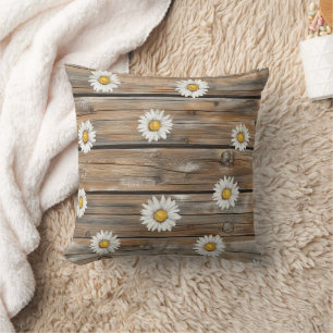 Faux Wood Daisy Flowers Cushion