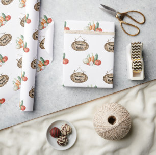 Faux Wood Farmers Market Sign Wrapping Paper