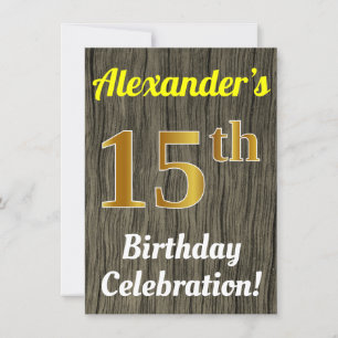 Faux Wood, Faux Gold 15th Birthday Celebration Invitation