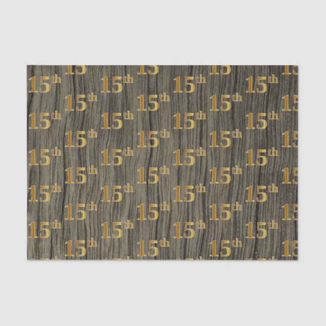 Faux Wood, Faux Gold 15th (Fifteenth) Event Tissue Paper (Front)